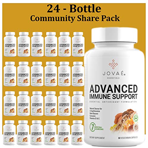24-Bottle-Community-Share-Pack-Jovae-Advanced-Immune-Support-7-Medicinal-Mushroom-Complex-with-Vitamin-D-Maitake-Reishi-Gandoderma-Lucidum-Shiitake-Cordyceps-Militaris-Turkey-Tail-Lions-Mane